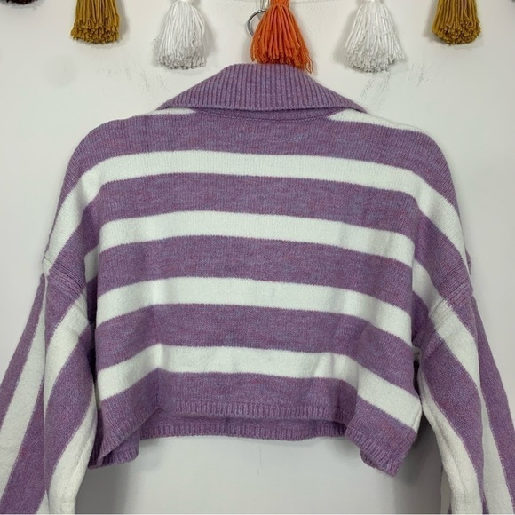 NWT For Love & Lemons Maud Boxy Crop Purple White Sweater Size Small - Picture 6 of 11